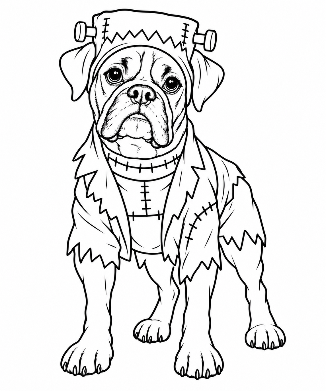 A boxer in a stitched monster costume with a bolt-topped hat.