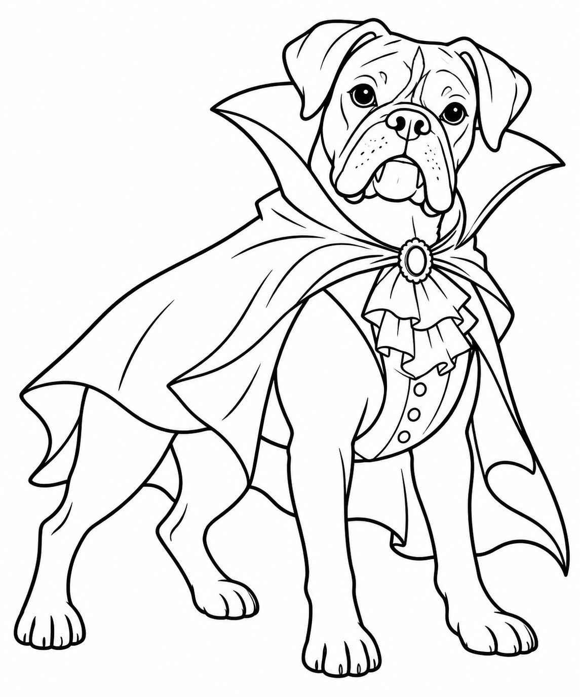 A boxer wearing a flowing vampire cape and ruffled collar.